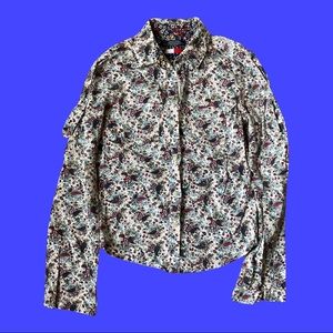 Vintage paisley print button up shirt womens medium Tommy Hilfiger red blue
